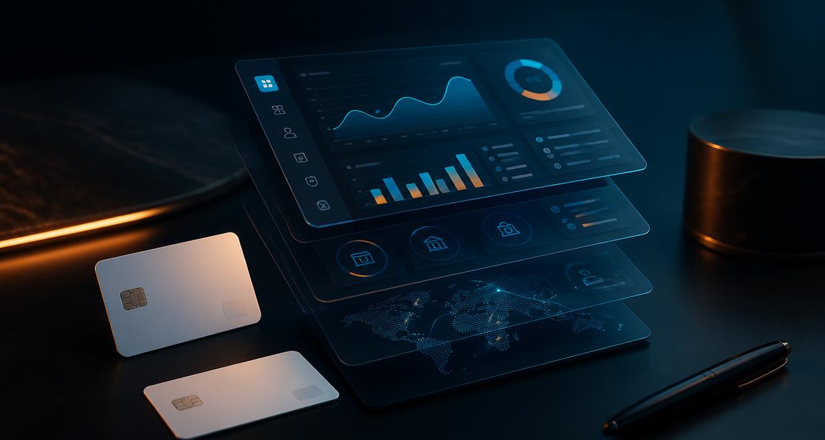 White-label payment gateway — layered payment dashboard panels and unbranded cards